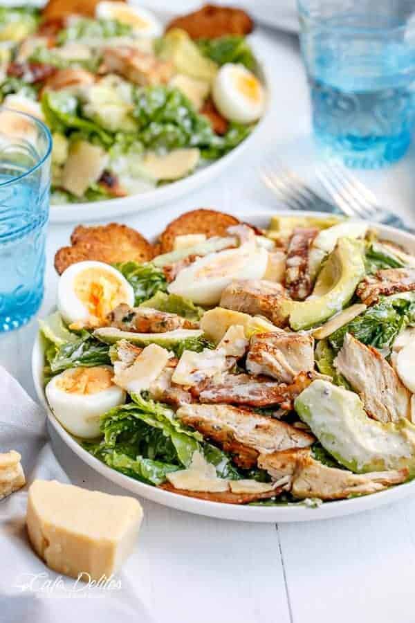 Skinny Chicken and Avocado Caesar Salad