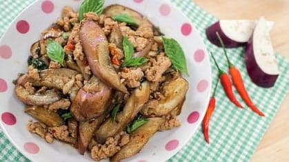 Eggplant w/ Basil & Chili Paste Stir-Fry มะเขือยาวผัดพริกเผา