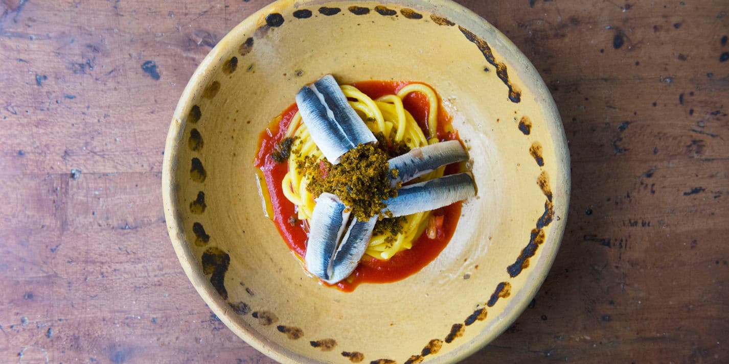 Spaghetti with sardines and Sicilian breadcrumbs