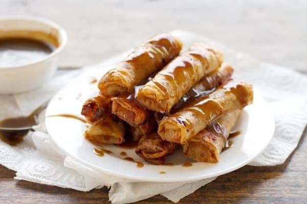 Banana Lumpia with Caramel Sauce