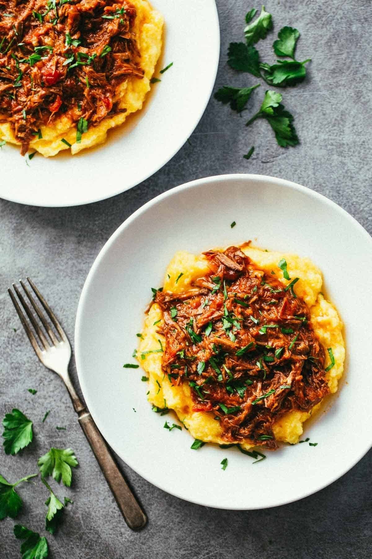 Crockpot Braised Beef Ragu with Polenta