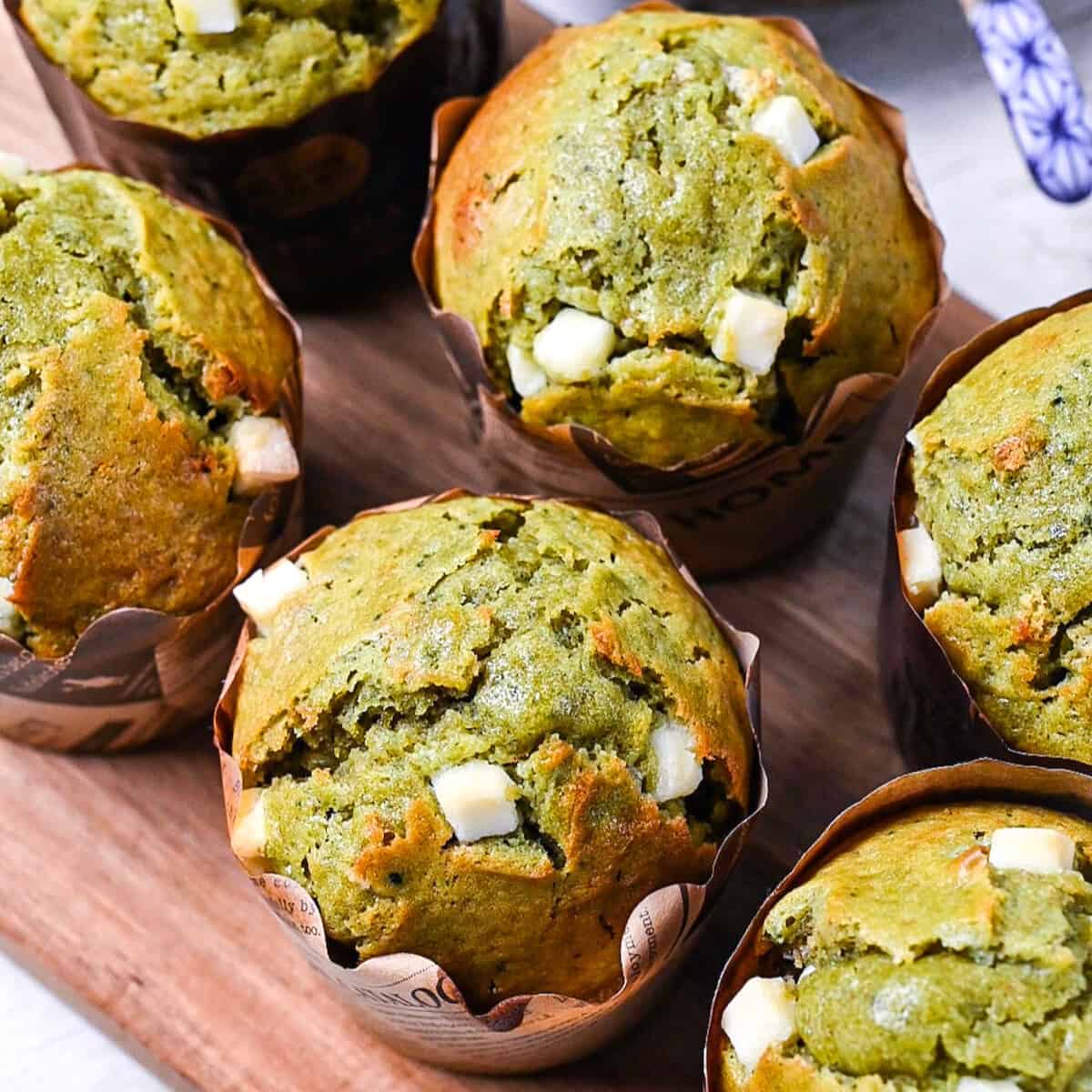 Matcha and White Chocolate Chip Muffins
