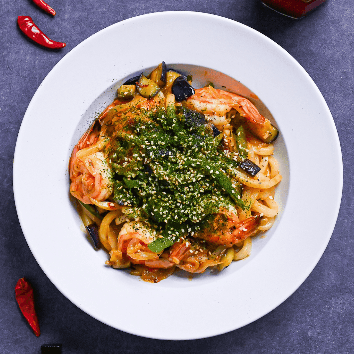 Spicy Seafood Yaki Udon (Stir-fry)