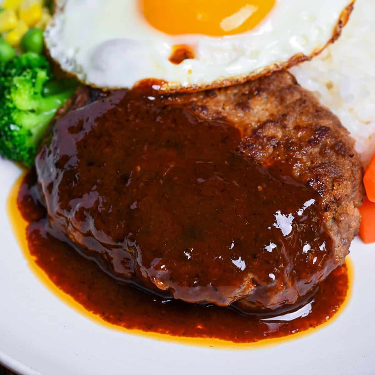 Japanese Hamburger Steak with Egg and Rice (Hambagu)