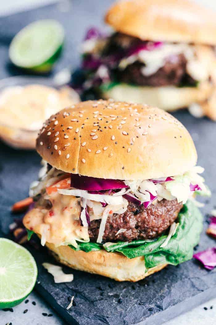 Asian Barbecue Burgers with Sweet Chili Lime Mayo