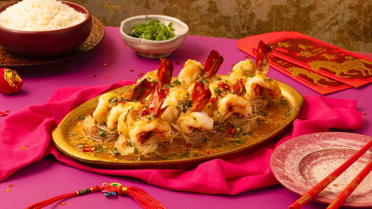 Steamed Garlic Prawns with Glass Noodles