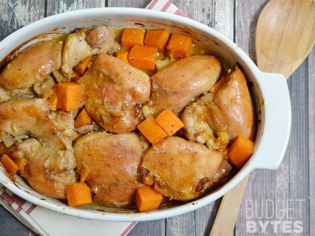 SNAP Challenge: Soy Dijon Chicken Thighs with Sweet Potatoes