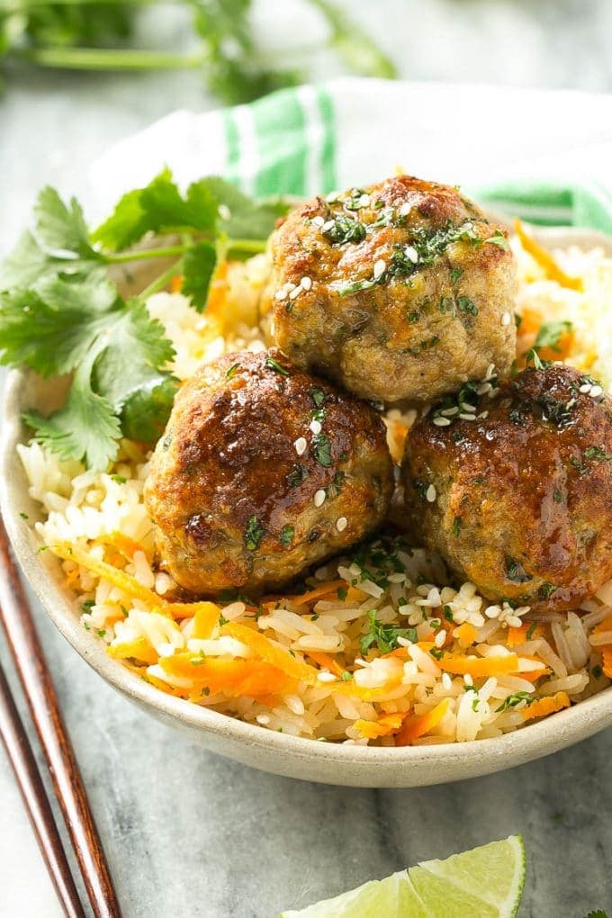 Asian Meatballs & Carrot Rice