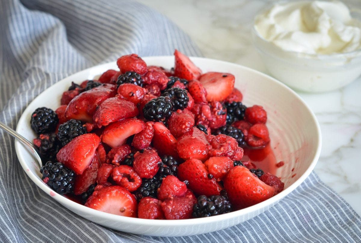 Gina Homolka's Macerated Berries with Greek Yogurt Whipped Cream