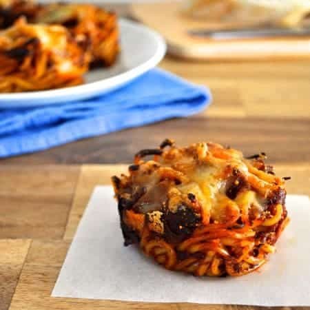 Muffin Tin Spaghetti Nests (Using Leftover Pasta)