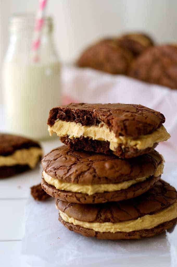 Brownie Cookie Sandwich with Peanut Butter Frosting