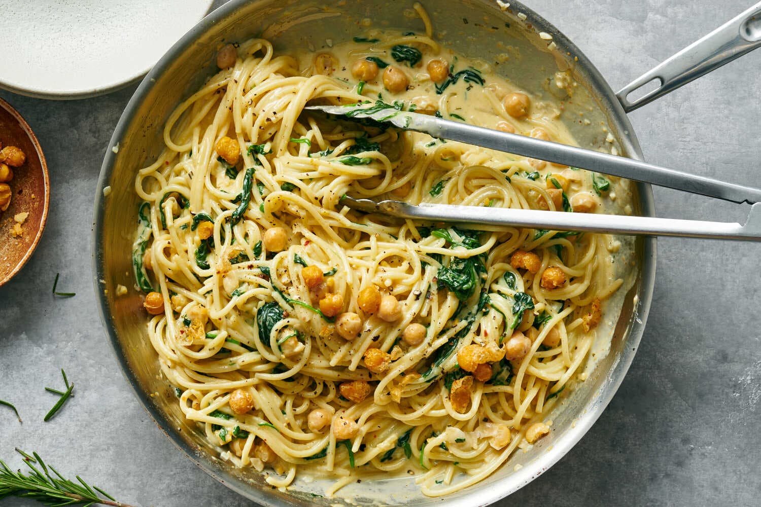 Creamy Chickpea Pasta With Spinach and Rosemary