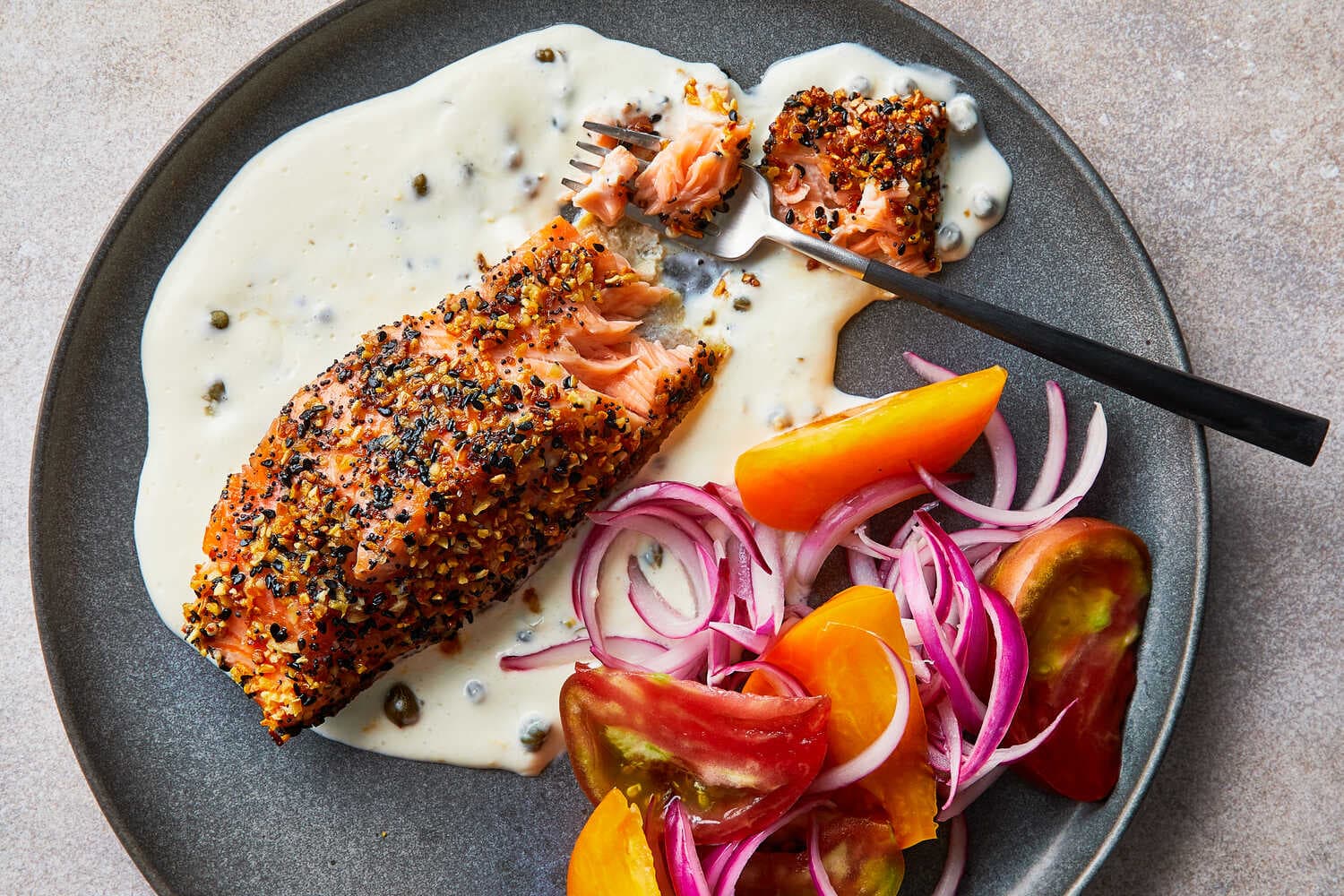 Everything Salmon With Creamy Caper Sauce
