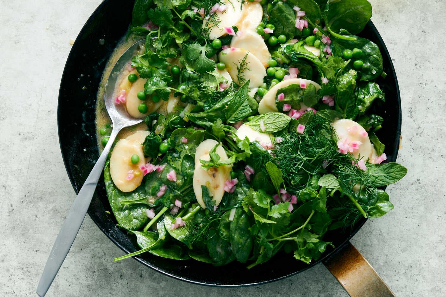 Miso Rice Cakes With Spinach and Peas