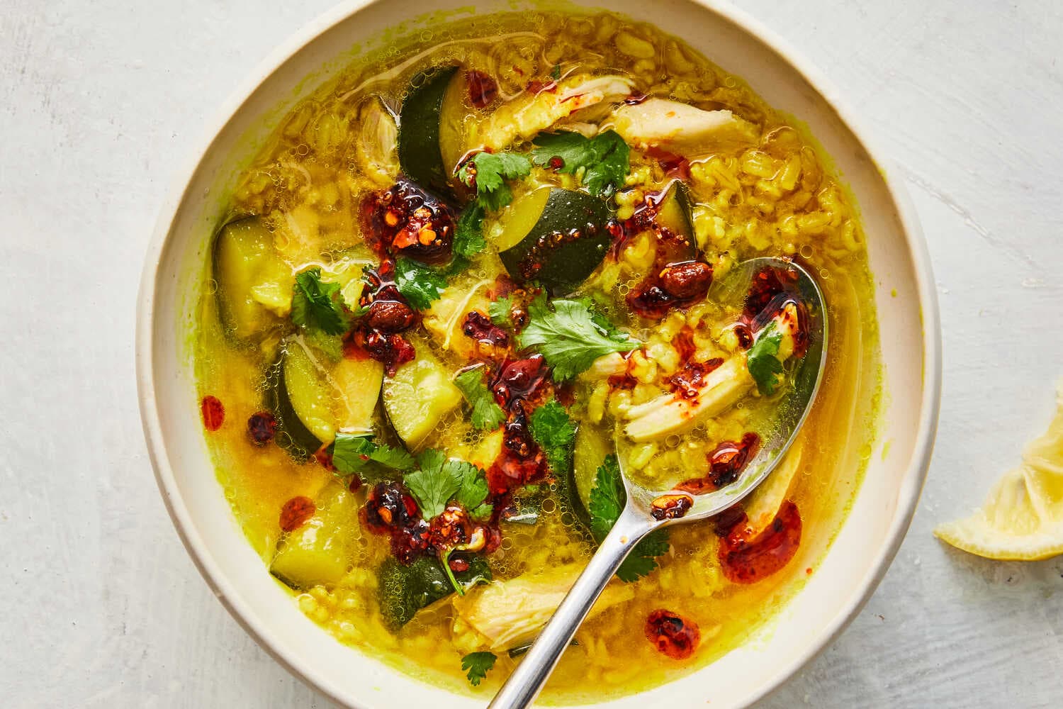 Ginger Chicken and Rice Soup With Zucchini