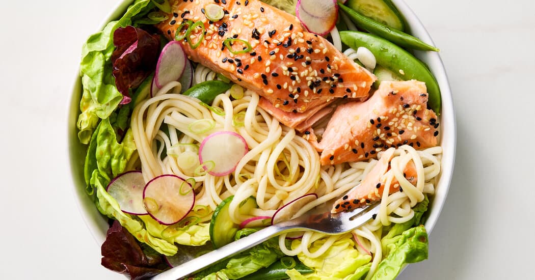 Sesame Salmon Noodle Bowls With Ponzu