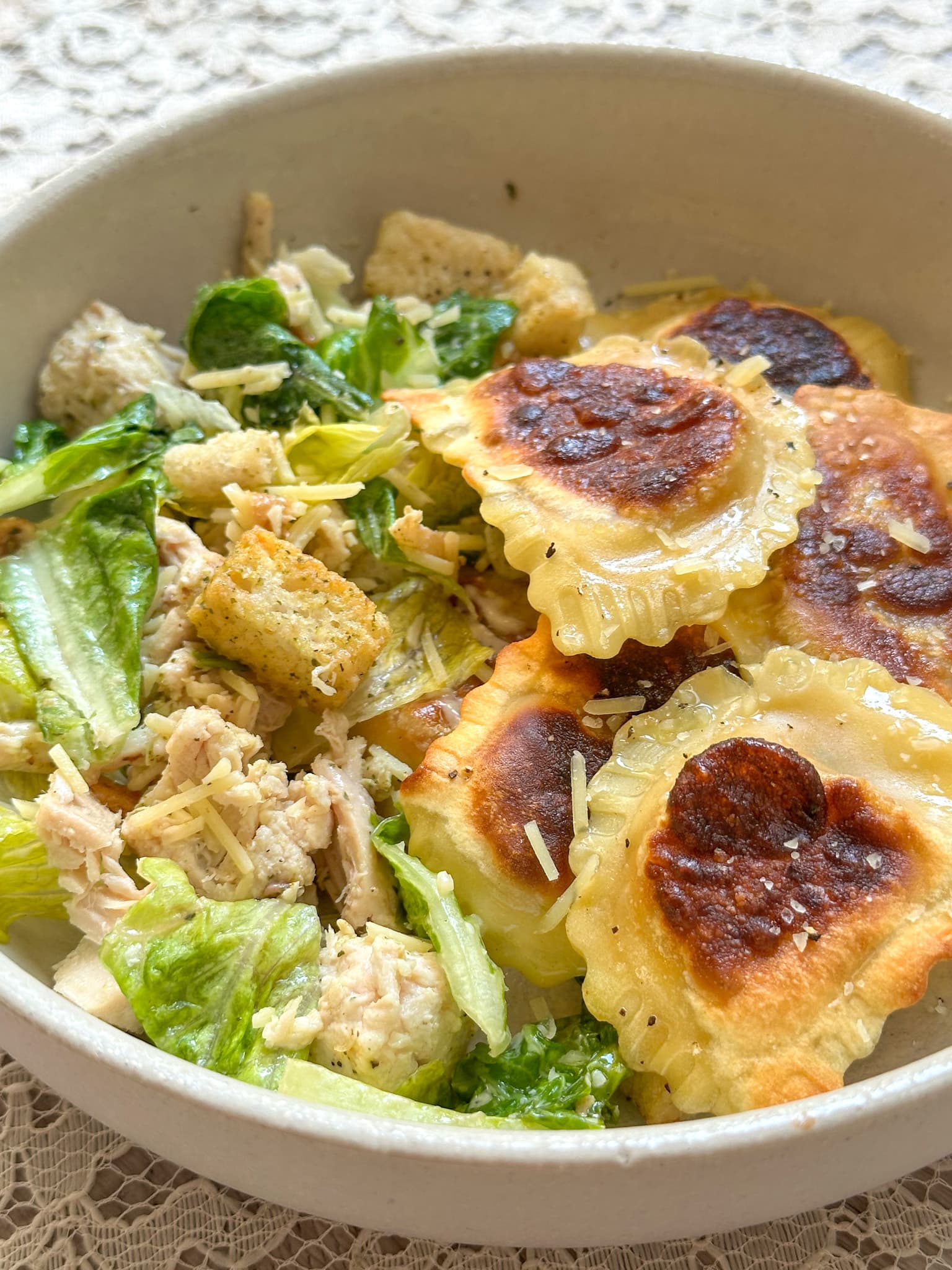Toasted Ravioli Chicken Caesar Salad (Easy Dinner!)