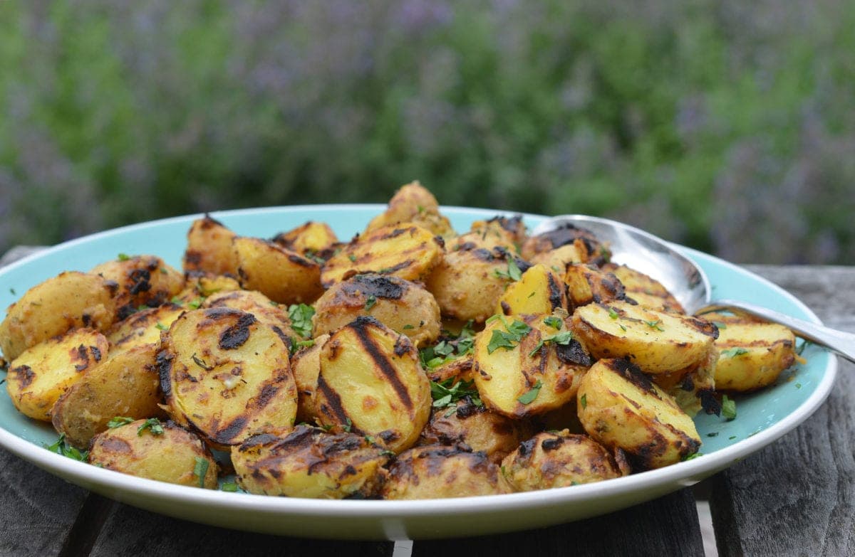 Grilled Baby Potatoes with Dijon Mustard & Herbs