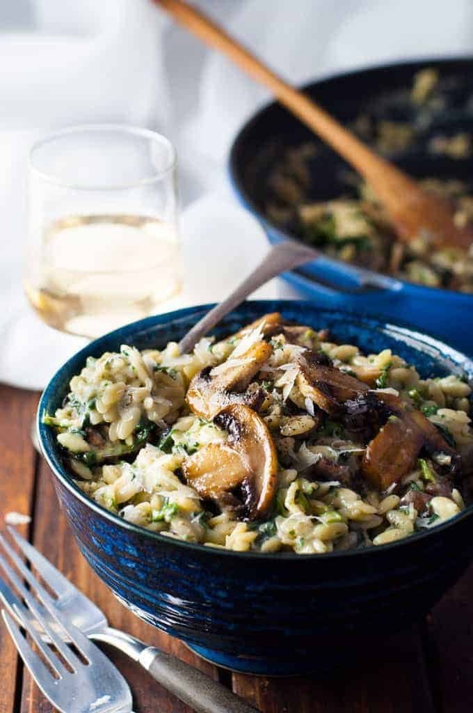 Creamy Mushroom and Spinach Orzo (Risoni) (One Pot)